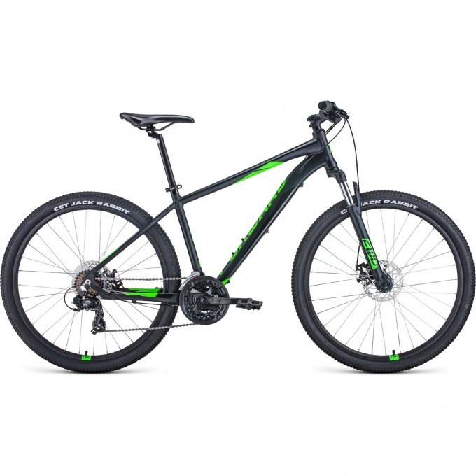 Велосипед FORWARD APACHE 27,5 2.0 disc (2021) черный матовый/ярко-зеленый с рамой 15" 74406 CHERNYII/ZELENYII 15