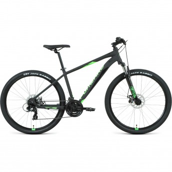Велосипед FORWARD APACHE 27,5 2.2 S disc, рама 17", 2020-2021, черный матовый/ярко-зеленый