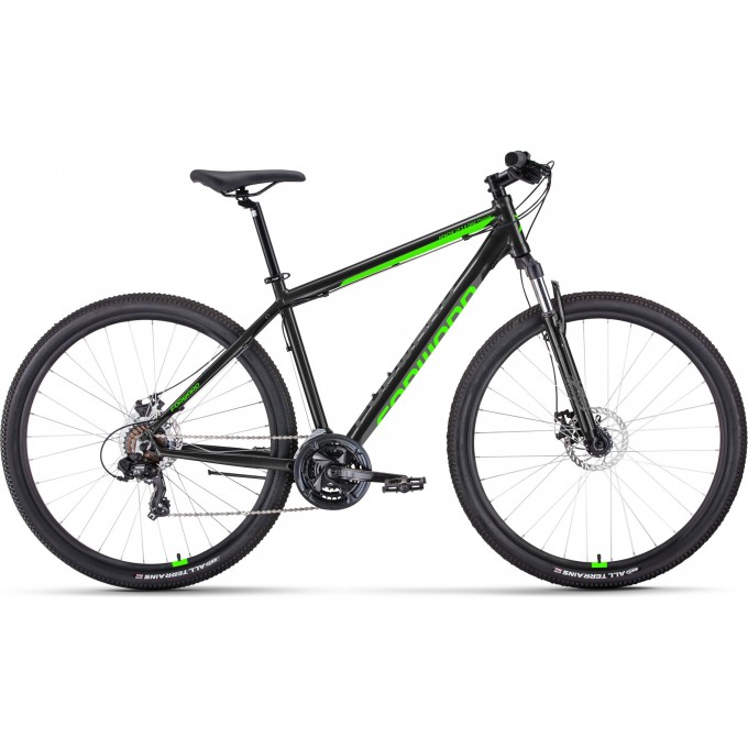Велосипед FORWARD APACHE 29 2.0 D CLASSIC, рама 17", 2022, черный/ярко-зеленый RBK22FW29101