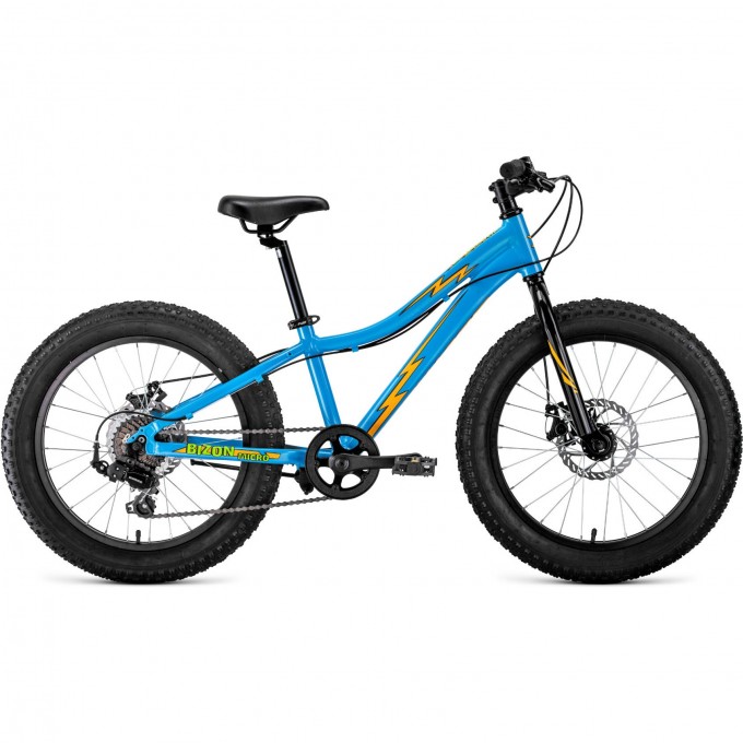 Велосипед FORWARD BIZON MICRO 20 (2021) голубой/оранжевый с рамой 11" 79395 GOLYBOI/ORANJEVYII