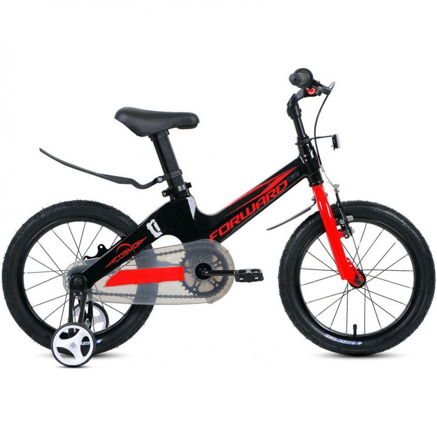 Велосипед FORWARD COSMO 16 (16" 1 ск.) 2022, черный/красный ...