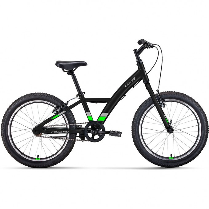 Велосипед FORWARD DAKOTA 20 1.0, рама 10.5", 2022, черный/ярко-зеленый RBK22FW20581