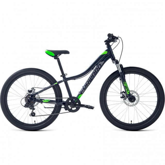 Велосипед FORWARD TWISTER 24 2.2 disc (2021) черный/ярко-зеленый 75174 CHERNYII/ZELENYII